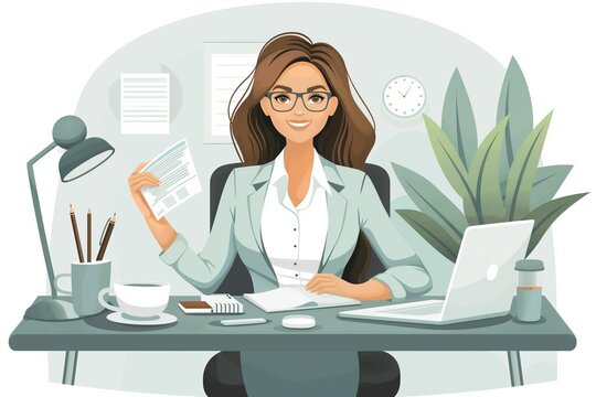 Female accountant, woman working as a bookkeeper business flat cartoon illustration