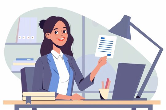 Female accountant, woman working as a bookkeeper business flat cartoon illustration