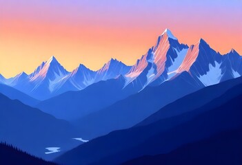 Fototapeta na wymiar digital painting Serene mountain range at sunset m (3) 1
