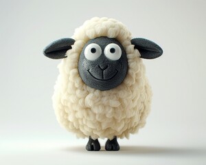 Cute 3D cartoon sheep, vibrant and minimalist, photorealistic rendering, white background  ,3DCG,clean sharp