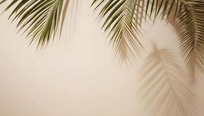 Background shadow from palm leaves wall summer spring - obrazy, fototapety, plakaty