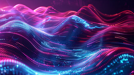 Abstract flowing neon wave purple background, neon color fluctuation. A series of optical streams. The interaction of color lines and light sources ishighlighted on a black background for technology, 
