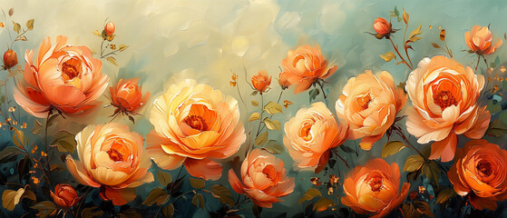 Oil painting of the orange roses