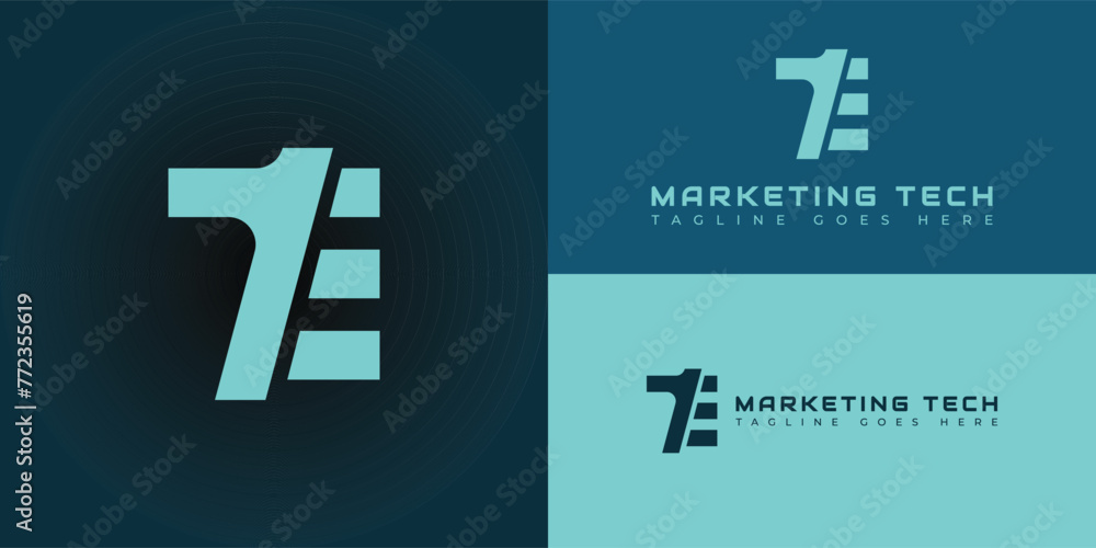 Poster abstract initial letter te or et in soft blue color isolated on multiple background colors. the logo