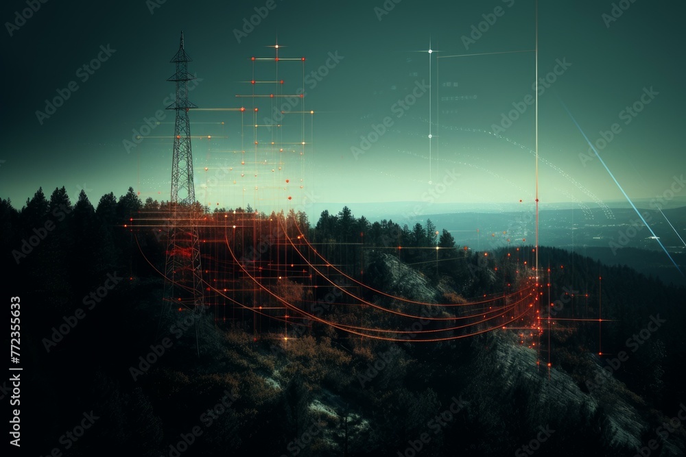 Poster encrypted signal data transmission. abstract signal code. generate ai