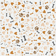dog seamless pattern theme, love, bone, and paw footprint  background design 