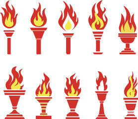 Olympic torches with fire