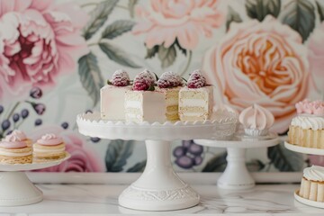 Obraz na płótnie Canvas Elegant Assortment of Macarons on a Vintage Cake Stand