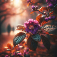 Vivid purple blooms and buds stands out elegantly against a soft focus background of an enchanting...
