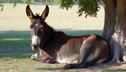 A Mule Resting Under The Shade Of A Tree Its Eyes