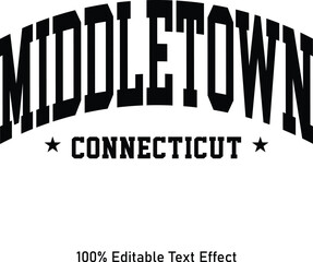 Middletown text effect vector. Editable college t-shirt design printable text effect vector