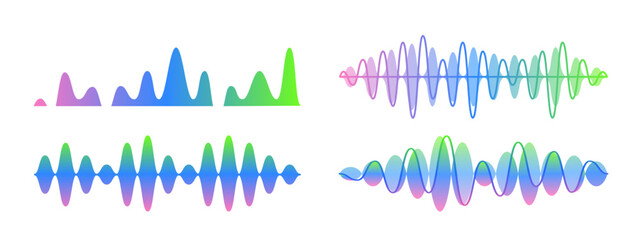 Vector Sound Wave Symbols, Abstract Audio Frequency Lines, Embodies The Essence Of Music, Voice And Technology