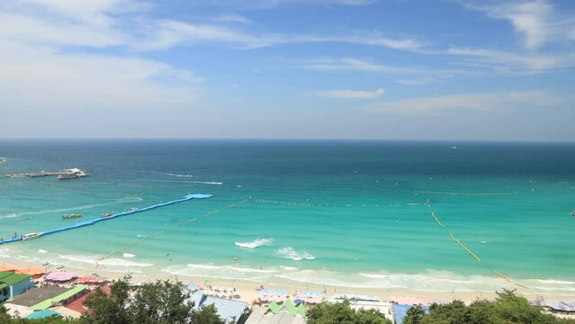 Time lapse of white sand beach and beautiful sea ,Top view from view point.