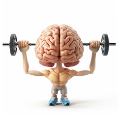 A cartoon brain is lifting a dumbbell - 772358845