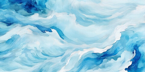 Fototapeta na wymiar Blue ocean wave background. Blue and white water ocean background. Wavy line background. Hand drawn watercolour ocean background. Vector illustration.