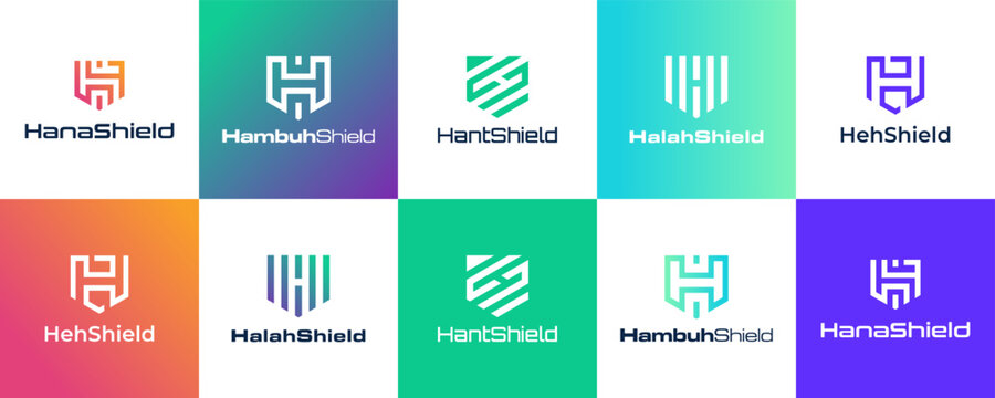 set of shield tech with letter H abstract logo vector