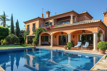 Fototapeta na wymiar luxury summer holiday home villa exterior