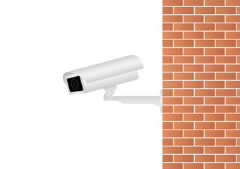 CCTV Security Camera or Surveillance Camera on a Wall. Vector Illustration. 