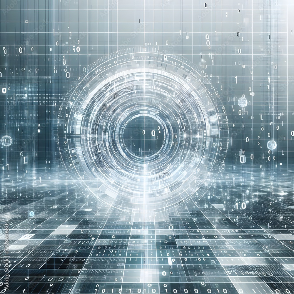 Poster abstract digital technology background. 3d rendering toned image double exposure generated by ai