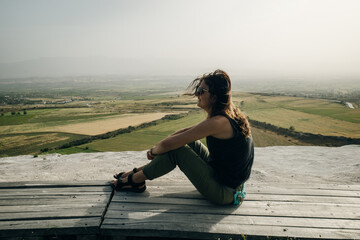 girl on terraces in Pamukkale. Turkey