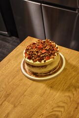 Apple cake with cinnamon and strawberries