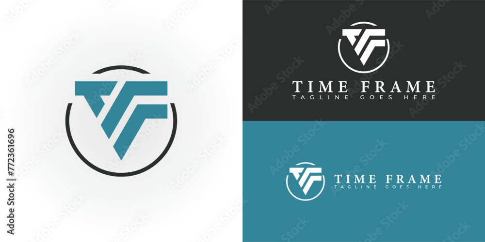 Poster abstract circle initial letter tf or ft logo in blue and black color isolated on multiple background