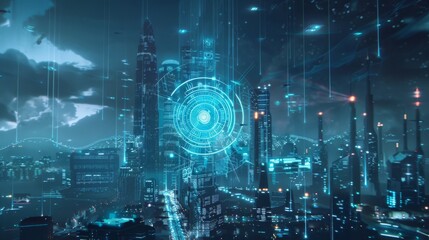 Futuristic City Illuminated by Neon Lights at Night