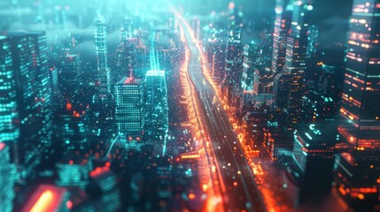 Obraz premium Glowing Cityscape With Neon Lights and Buildings