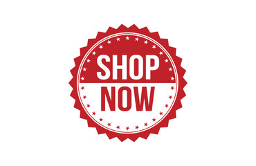 Red banner shop now on white background.