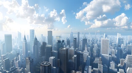 Fototapeta na wymiar Captivating 3D rendering presents a towering metropolis with majestic skyscrapers AI Image