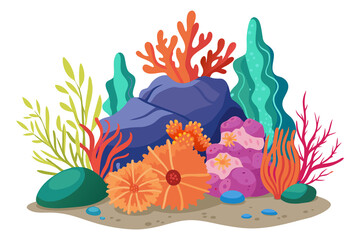 Obraz na płótnie Canvas Cartoon coral rock elements in the sea