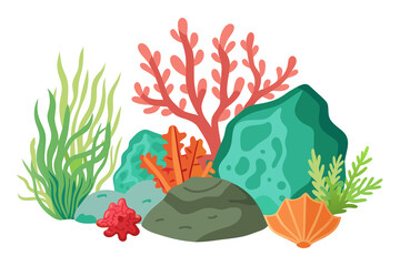 Cartoon coral rock elements in the sea