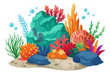 Cartoon coral rock elements in the sea