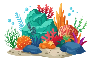 Poster Cartoon coral rock elements in the sea © Suthita