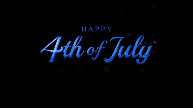 Happy 4th of July greeting animation 2024, blue lettering text with alpha or transparent background, Happy Independence Day united states of america concept, for banner, feed, stories