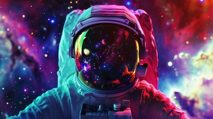 colorful Astronaut in a spacesuit with mirrored protective glass - obrazy, fototapety, plakaty