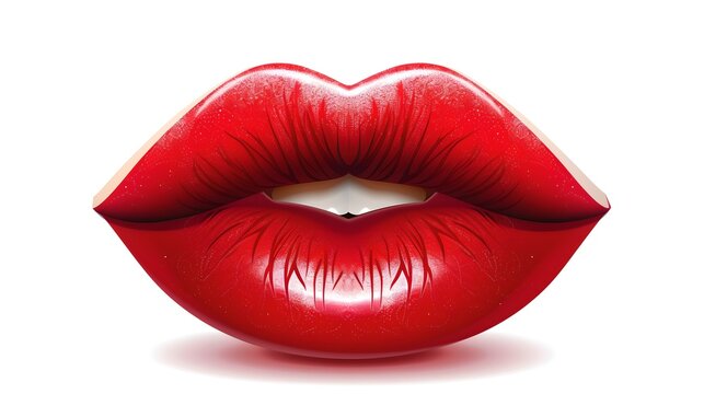 Vibrant red lips isolated on white background. Close-up of sensual female lips, makeup and beauty concept. Perfect for cosmetic advertising. AI