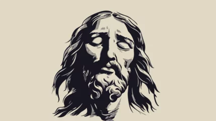 Foto op Canvas Vector illustration of a Christ s face ink drawing © Quintessa