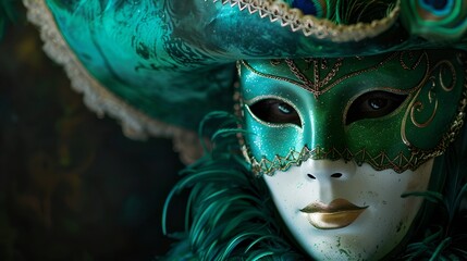 Mysterious Venetian Masquerade Mask with Elegant Feathers and Rich Details. Perfect for Carnival, Theatrical Performances, and Costume Events. AI