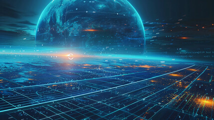 Obraz premium technology, space, earth, globe, world, sky, planet, data, sun, internet, concept, network, science, illustration, global, energy, universe, computer, business, energy, field, power, electricity