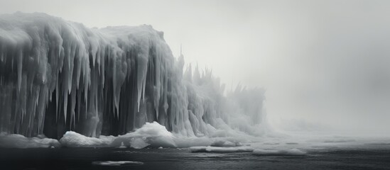 Monochrome image of a massive iceberg in the freezing ocean - obrazy, fototapety, plakaty