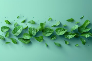 An element for fresheners and cleaners giving a menthol aroma. Air flow from mint leaves. Modern illustration. - obrazy, fototapety, plakaty