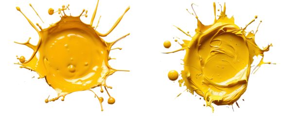 Yellow paint splash top view PNG. Yellow paint explosion all over isolated flat lay. Yellow color splatter PNG