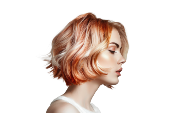 Beauty salon concept. Beautiful hair coloring woman on transparent background. Coloring Hair.