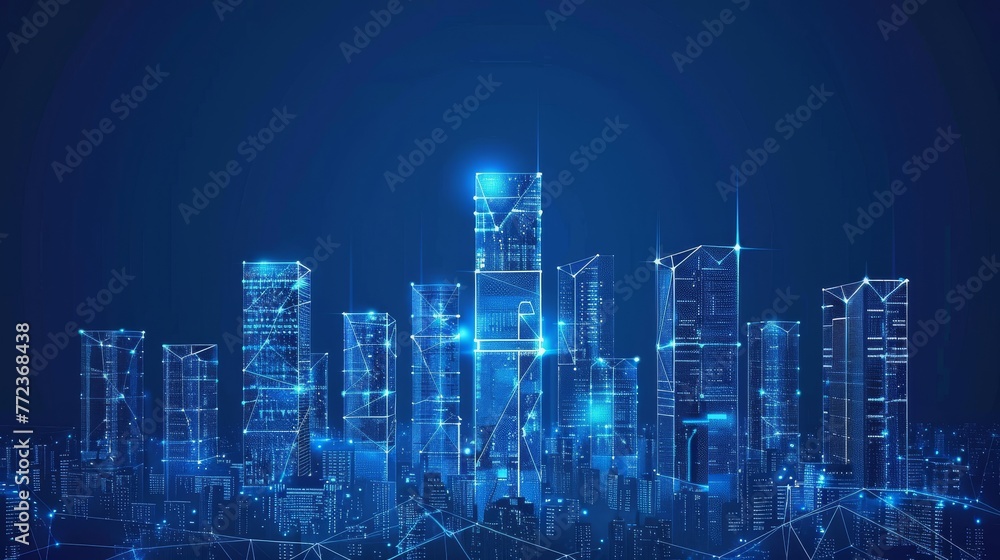 Aufkleber graph of digitally enhanced buildings in smart city concept