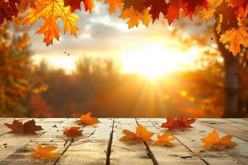 Naklejka na ściany i meble autumn background with maple leaves. generative ai.