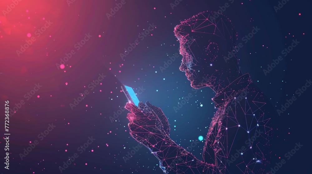 Aufkleber Graph of digital technology person, mobile user or business man presented in low poly style with futuristic elements