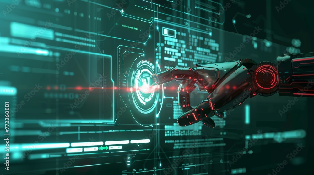 Aufkleber Conceptual graphic of a robot using a futuristic interface in virtual reality technology or artificial intelligence technology