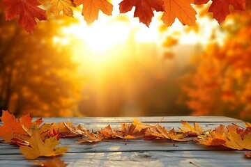 Naklejka na ściany i meble autumn background with maple leaves. generative ai.