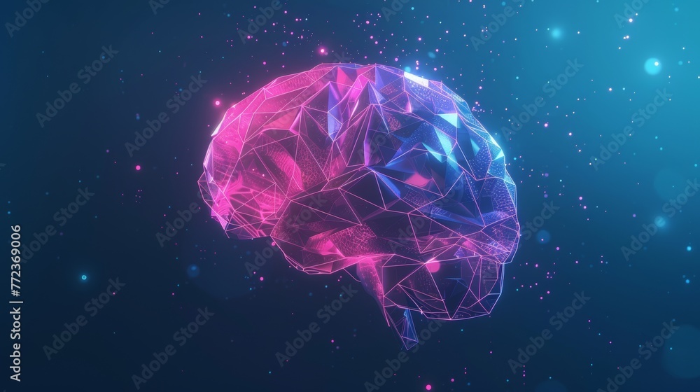Poster low poly brain graphic with futuristic element showing medical neurology or brain analysis